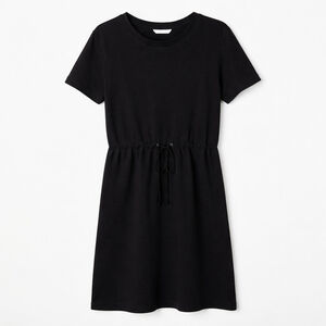 H&M Short-sleeved black dress soft jersey drawstring waist Sz M Classic